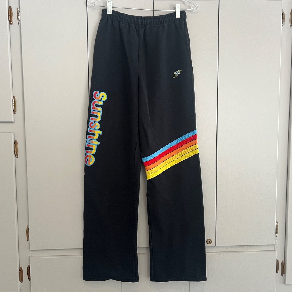 Third Degree Black Sunshine Rainbow Stripe Retro Open Bottom Sweatpants S